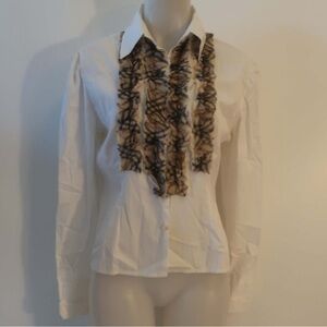Authentic Burberry White Button Down Shirt with Plaid Ruffle 12